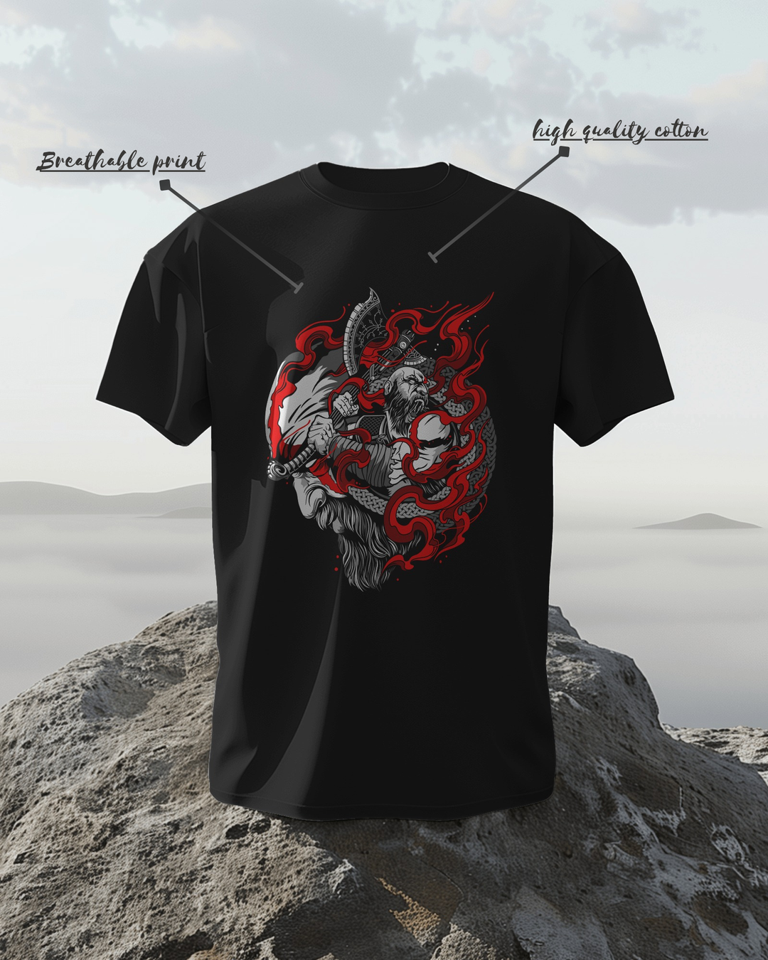 🔥 Viking Rage Graphic T-Shirt – 100% Cotton (Biowash)