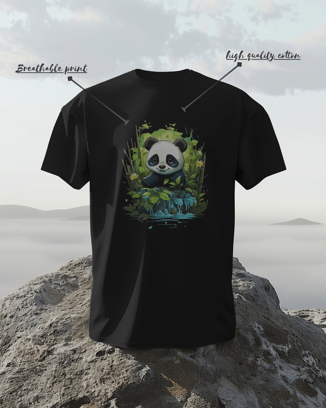 Chill Panda by the Bamboo Falls – Nature-Inspired Cute T-Shirt