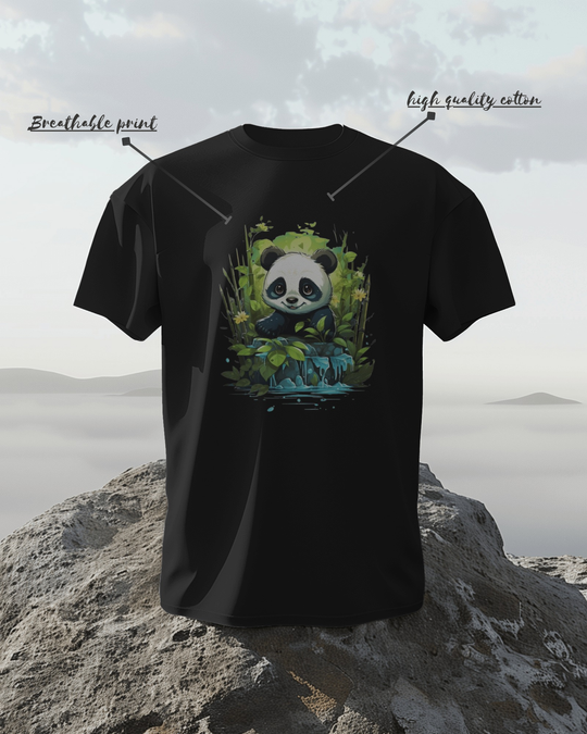 Chill Panda by the Bamboo Falls – Nature-Inspired Cute T-Shirt