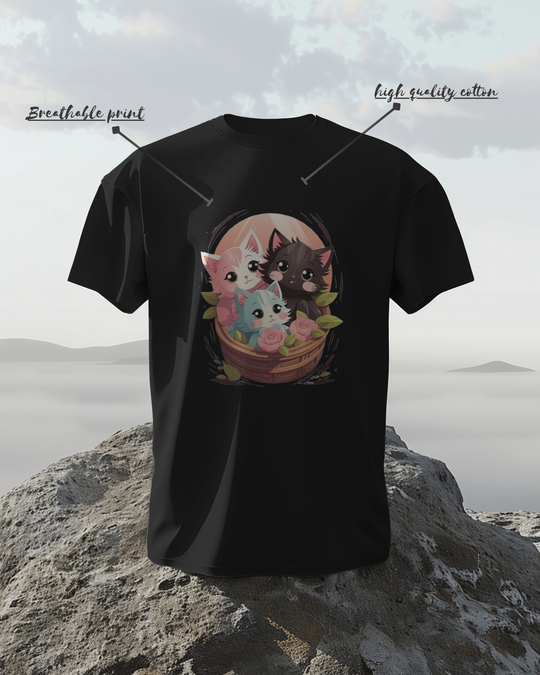 Cute Kittens in Basket Graphic T-Shirt – Adorable & Cozy Vibes
