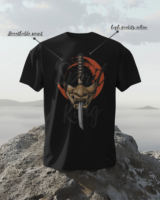 “Spirit King” Samurai Mask T-Shirt | Full Sleeve | 100% Cotton Bio-Wash | Dark Streetwear