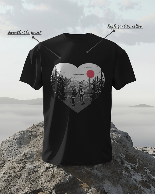 “WanderLove” Couple T-Shirt | 100% Cotton Bio-Wash | Minimal Travel Art Tee