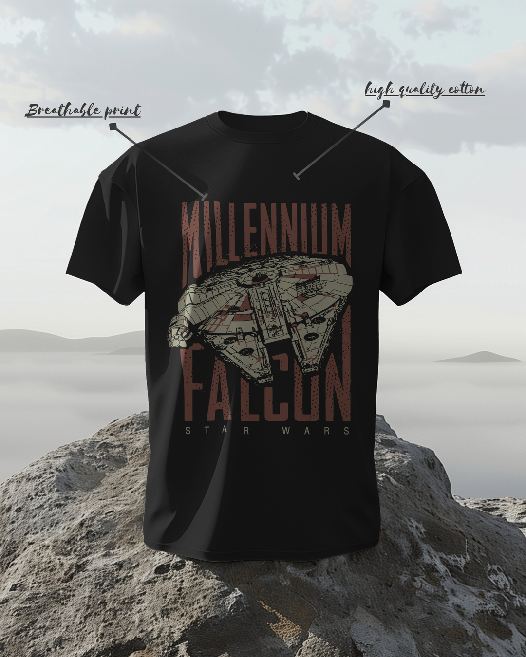 Millennium Falcon Star Wars T-Shirt – 100% Cotton Biowash