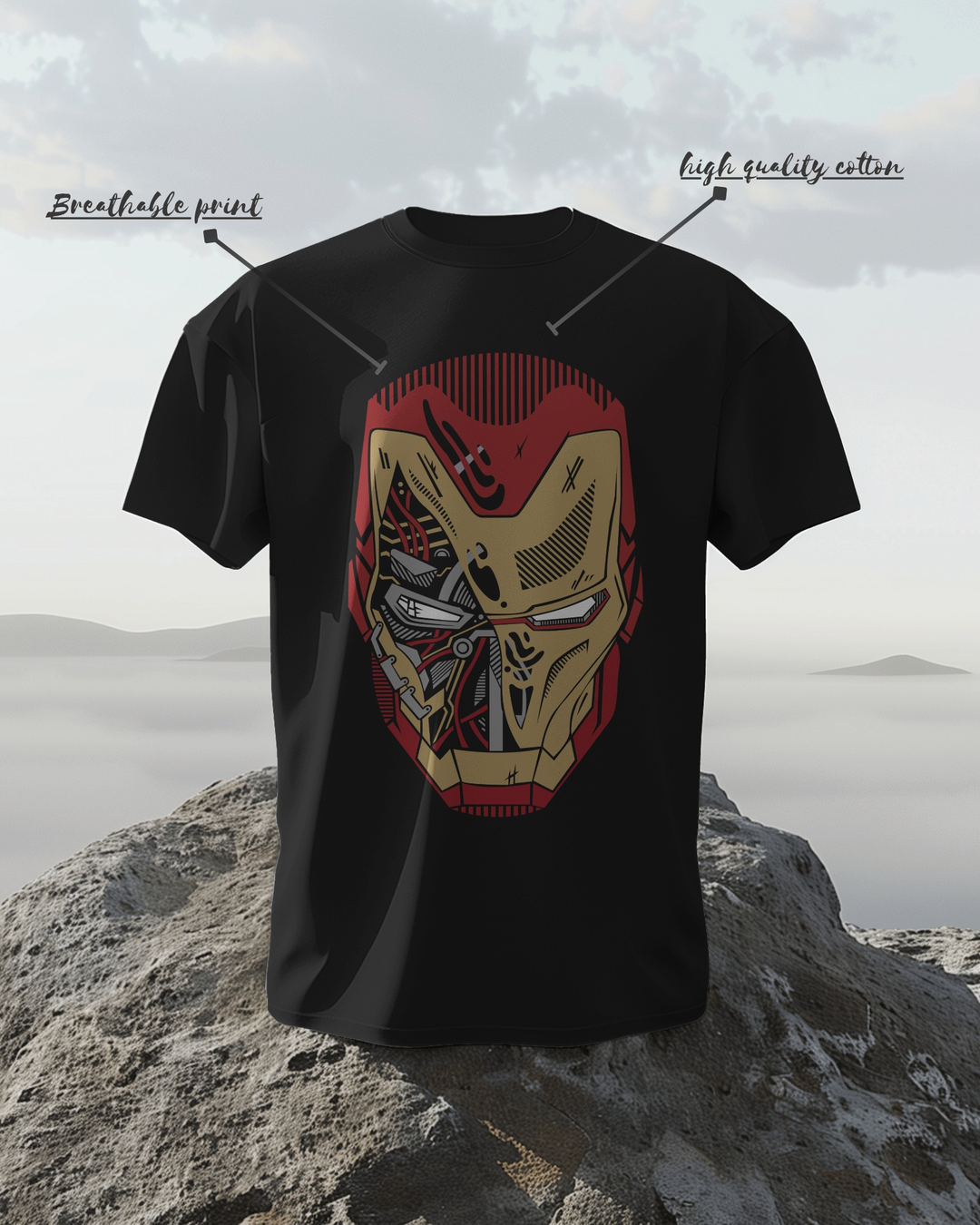 Iron man Mask T-Shirt – Futuristic Mech-Style Iron Man Graphic Tee