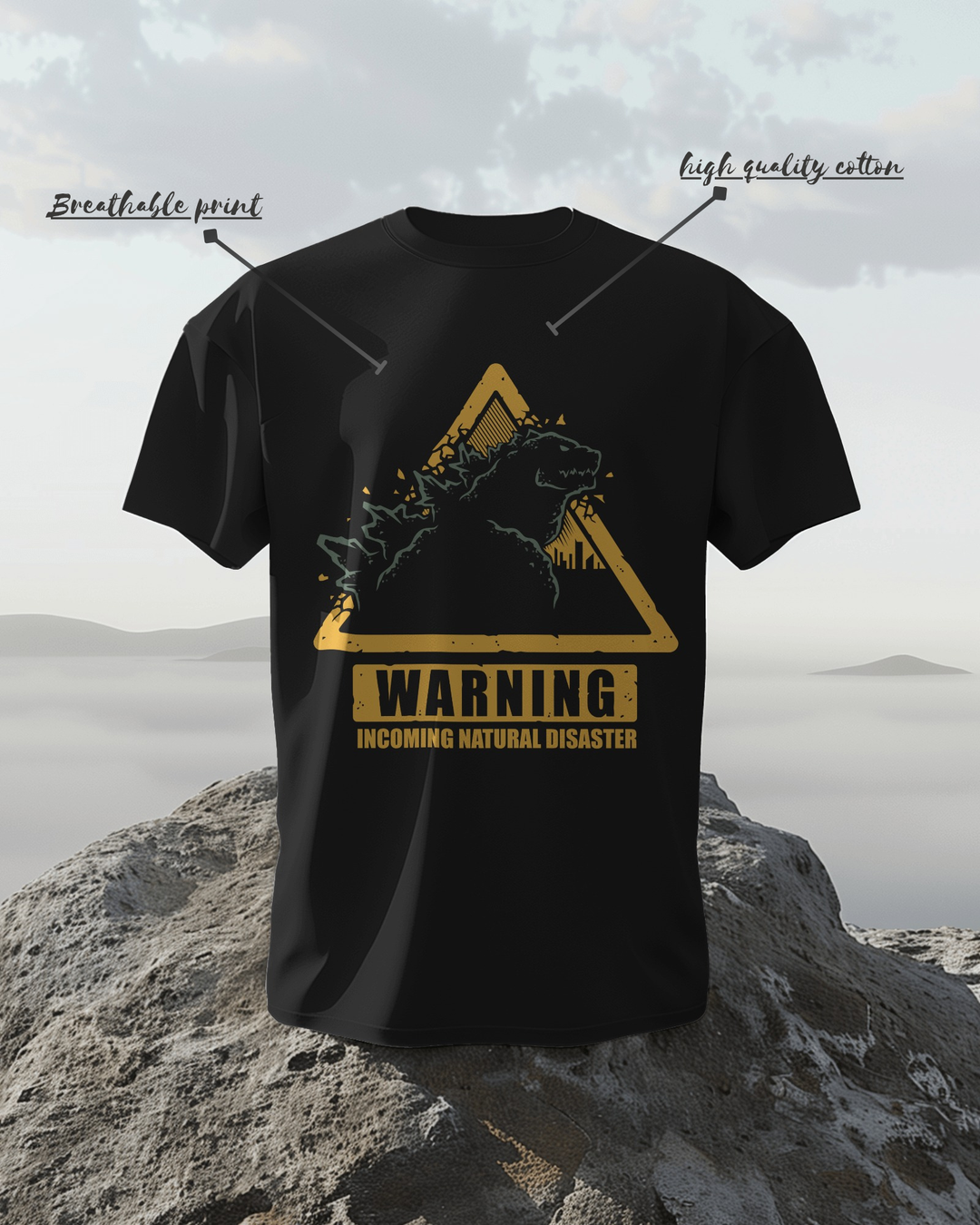 Godzilla "Warning" T-Shirt – Incoming Natural Disaster Graphic Tee