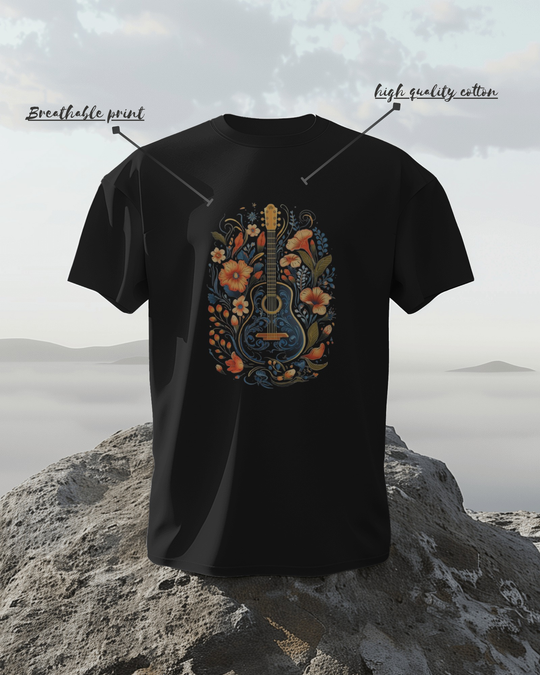 Boho Floral Guitar Graphic T-Shirt for Music Lovers