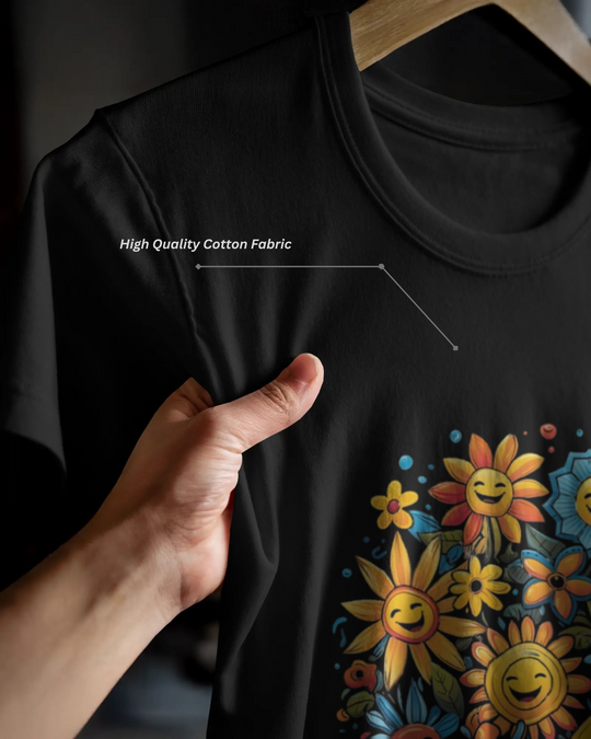 Smiley Flower Garden Graphic T-Shirt – Vibrant Positive Vibes