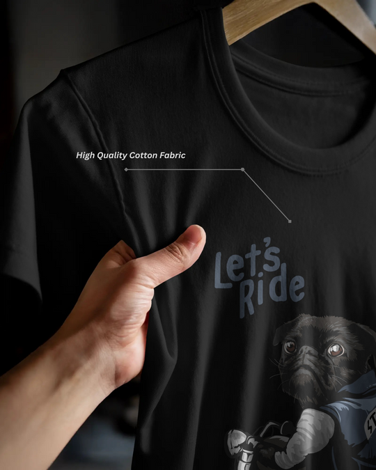 “Let’s Ride” Biker Dog T-Shirt | Regular Fit | 100% Cotton Bio-Wash | Quirky Streetwear