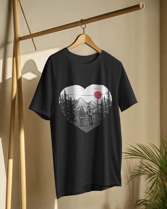 “WanderLove” Couple T-Shirt | 100% Cotton Bio-Wash | Minimal Travel Art Tee