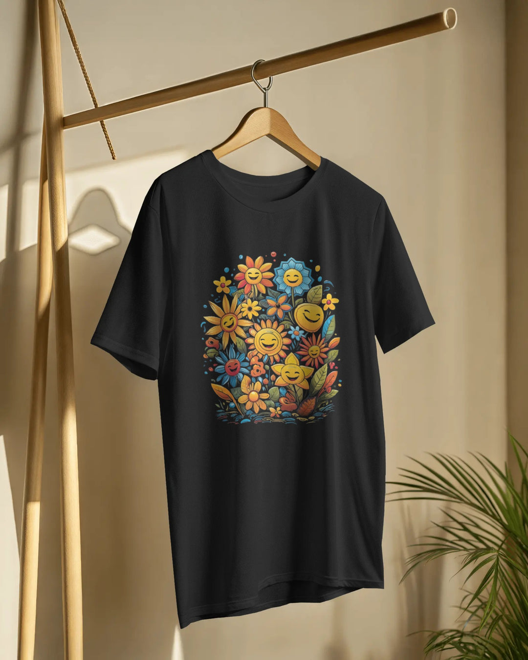 Smiley Flower Garden Graphic T-Shirt – Vibrant Positive Vibes