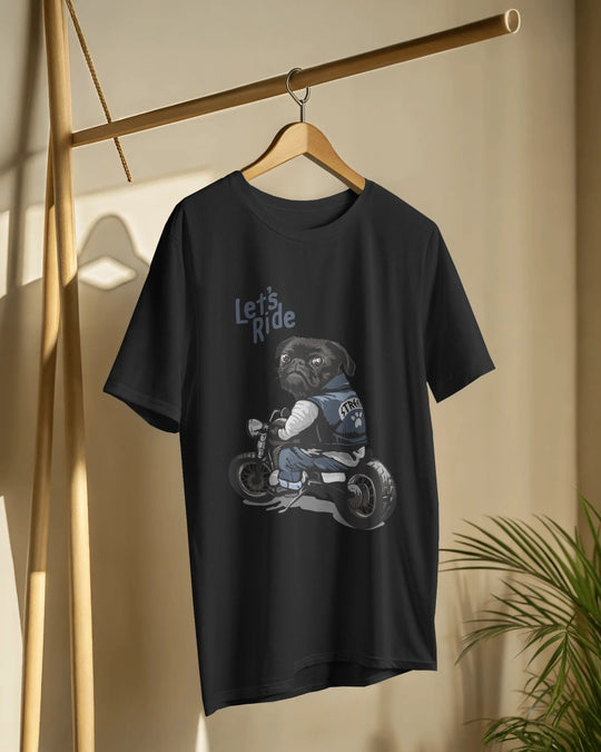 “Let’s Ride” Biker Dog T-Shirt | Regular Fit | 100% Cotton Bio-Wash | Quirky Streetwear