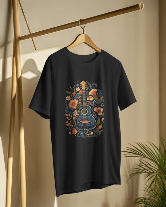 Boho Floral Guitar Graphic T-Shirt for Music Lovers