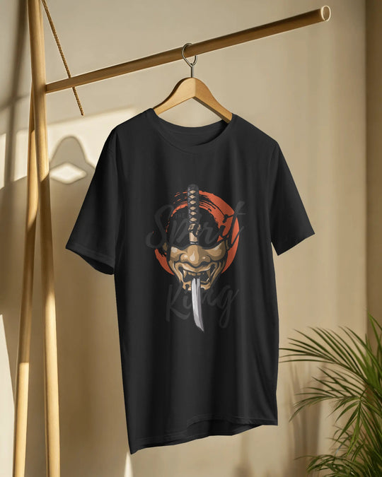 “Spirit King” Samurai Mask T-Shirt | Full Sleeve | 100% Cotton Bio-Wash | Dark Streetwear