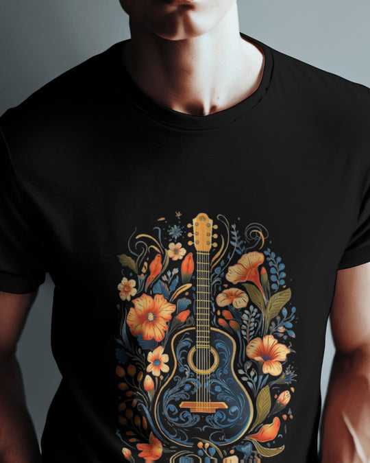 Boho Floral Guitar Graphic T-Shirt for Music Lovers