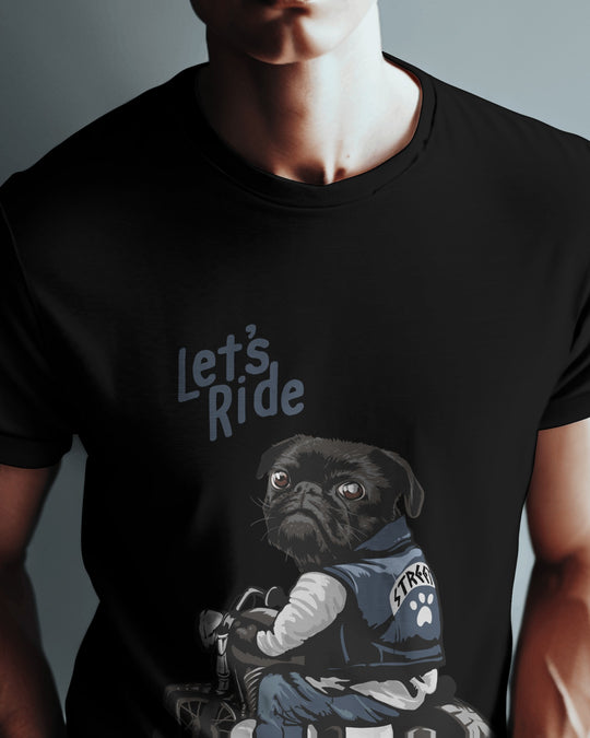 “Let’s Ride” Biker Dog T-Shirt | Regular Fit | 100% Cotton Bio-Wash | Quirky Streetwear