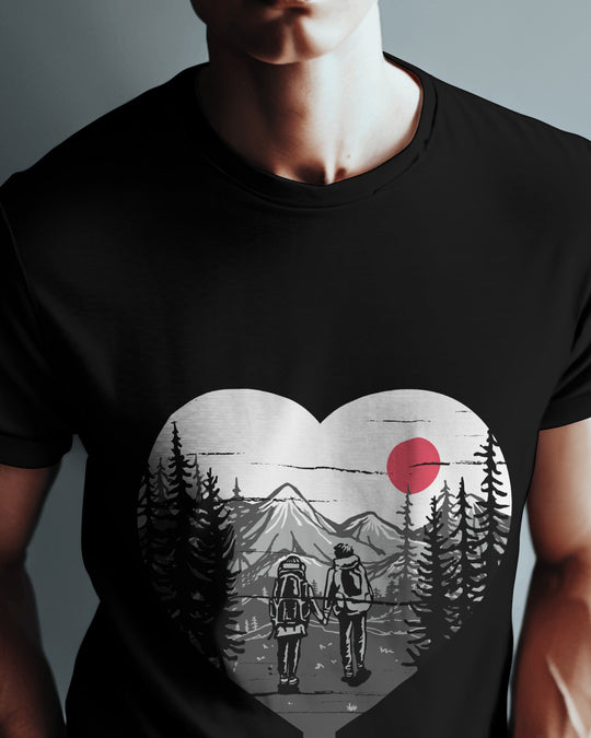 “WanderLove” Couple T-Shirt | 100% Cotton Bio-Wash | Minimal Travel Art Tee