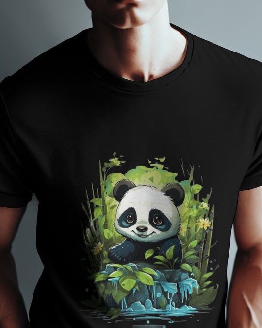 Chill Panda by the Bamboo Falls – Nature-Inspired Cute T-Shirt
