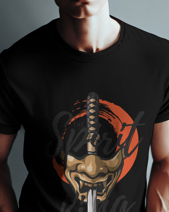 “Spirit King” Samurai Mask T-Shirt | Full Sleeve | 100% Cotton Bio-Wash | Dark Streetwear