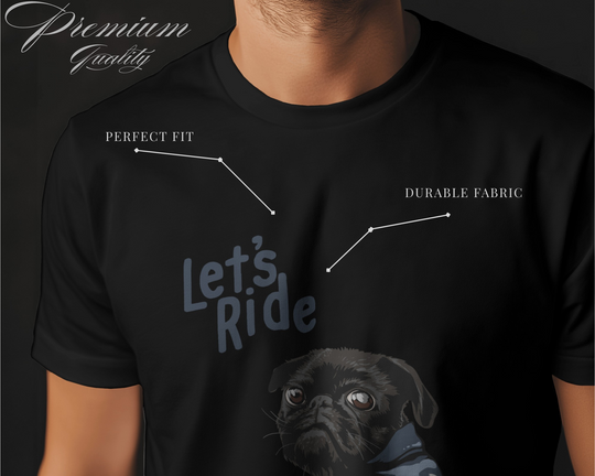“Let’s Ride” Biker Dog T-Shirt | Regular Fit | 100% Cotton Bio-Wash | Quirky Streetwear