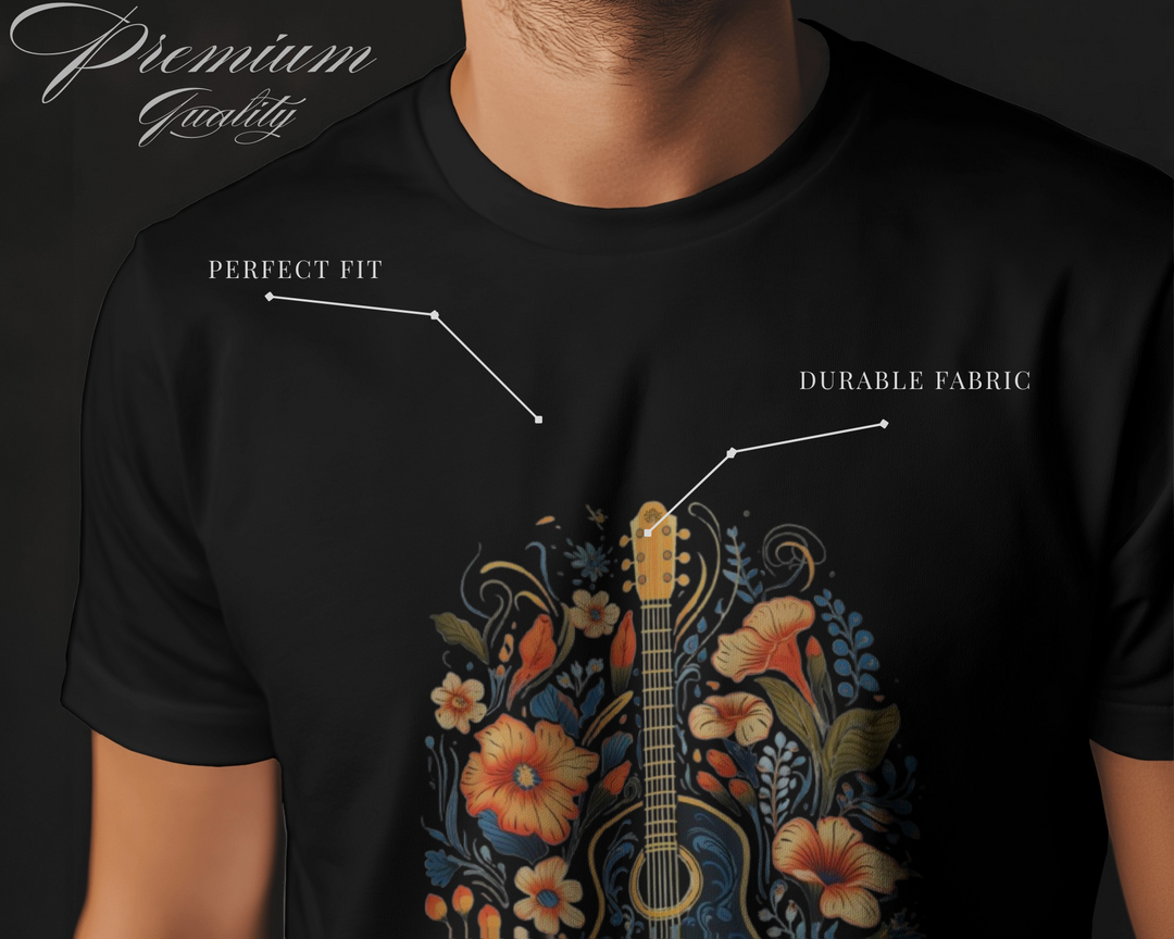 Boho Floral Guitar Graphic T-Shirt for Music Lovers