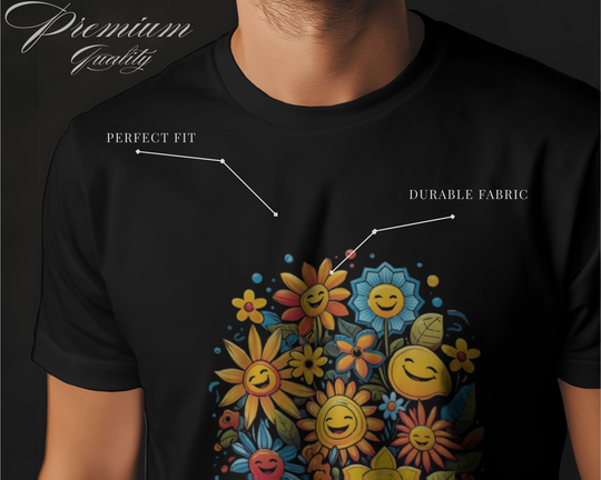Smiley Flower Garden Graphic T-Shirt – Vibrant Positive Vibes