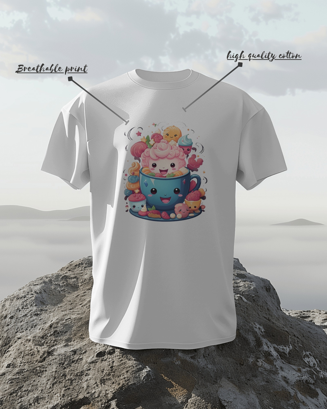 Kawaii Dessert Cup Graphic T-Shirt – Sweet & Colorful Treat Vibes