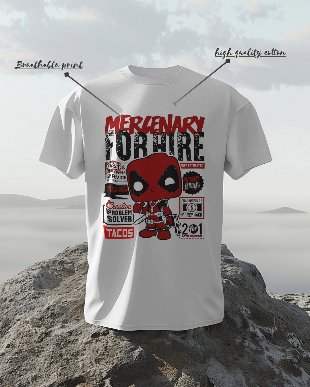 Deadpool Chibi Graphic T-Shirt – 100% Cotton Biowash