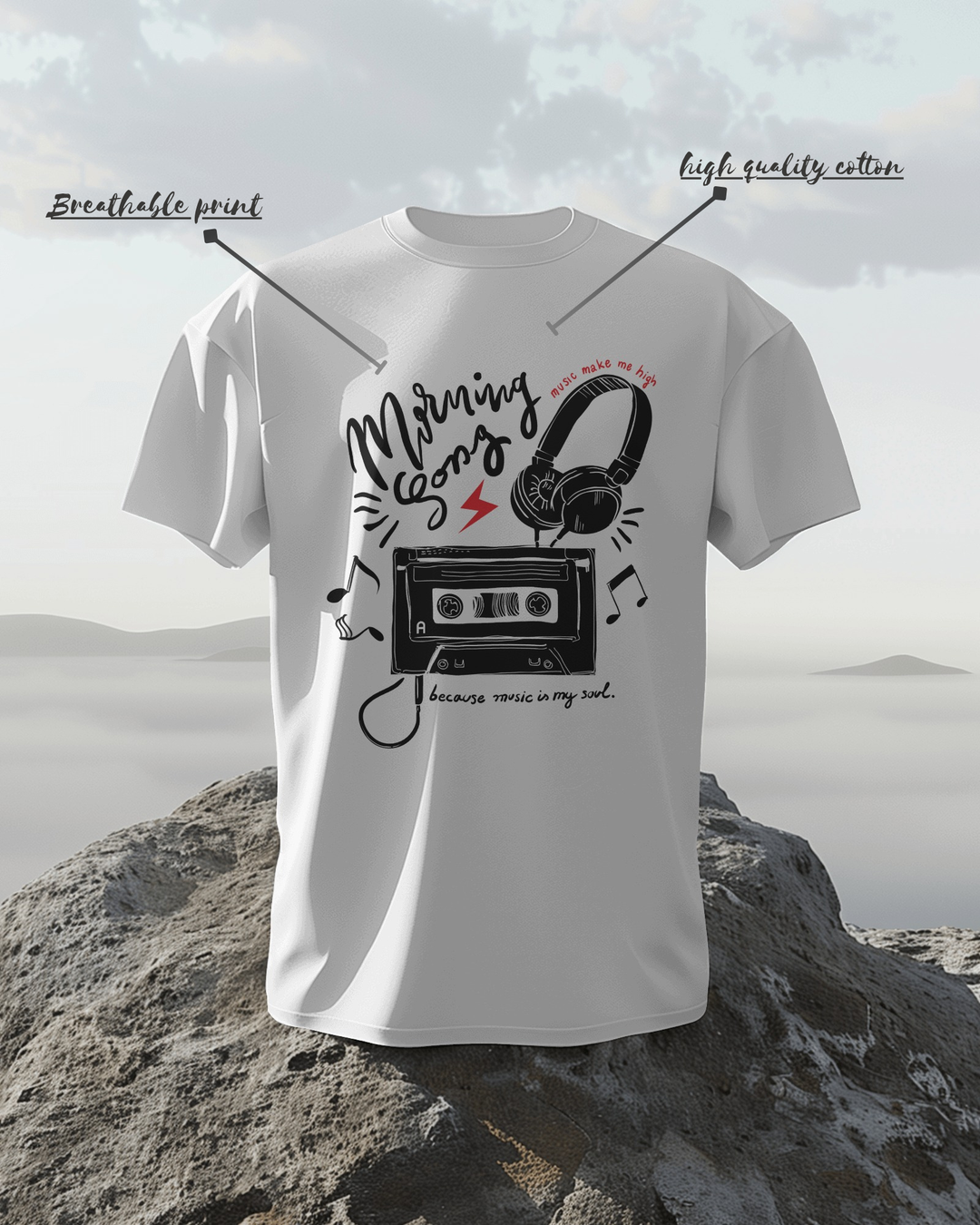 “Morning Song” Music T-Shirt | 100% Cotton Bio-Wash | Retro Vibes Tee for Music Lovers