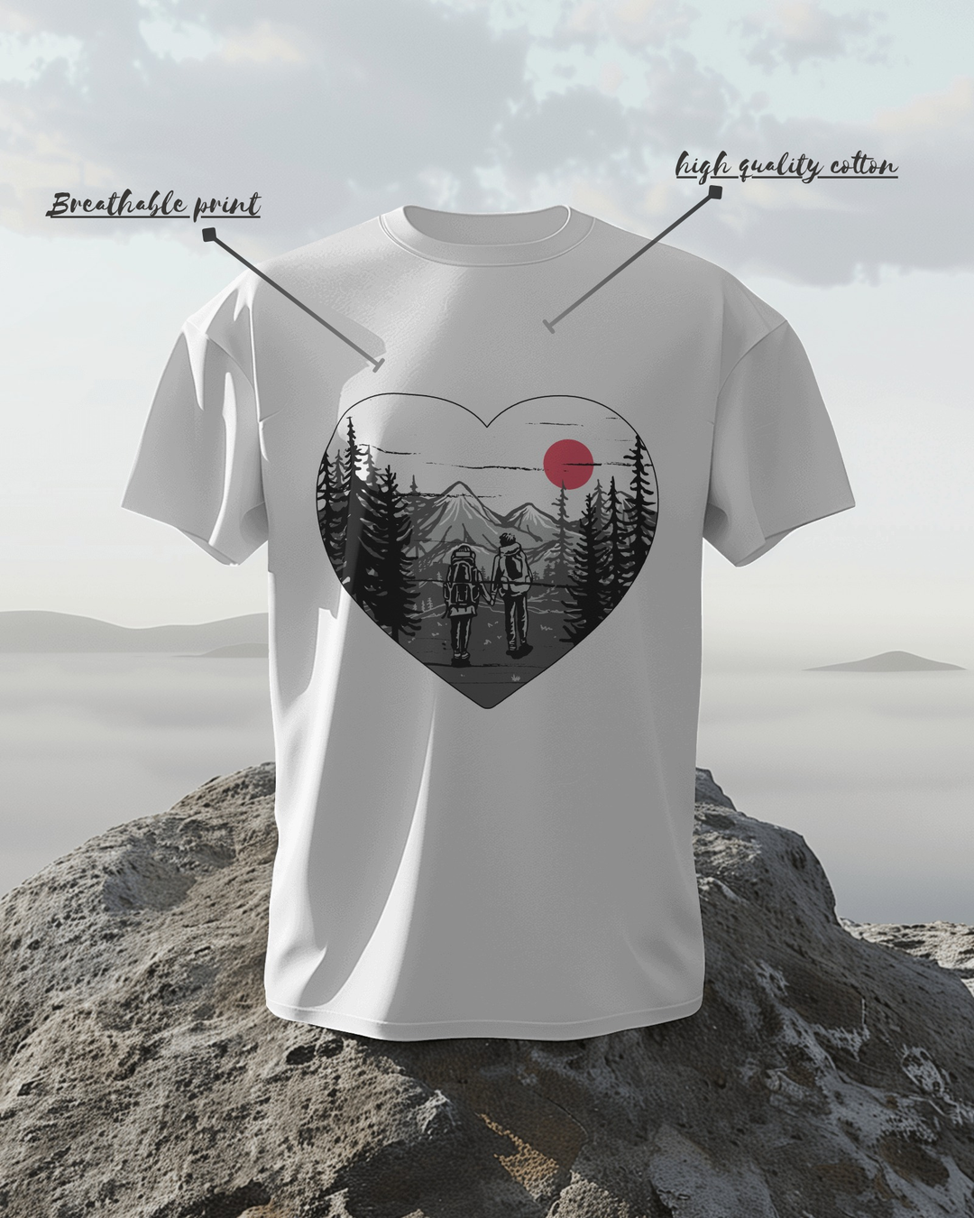 “WanderLove” Couple T-Shirt | 100% Cotton Bio-Wash | Minimal Travel Art Tee