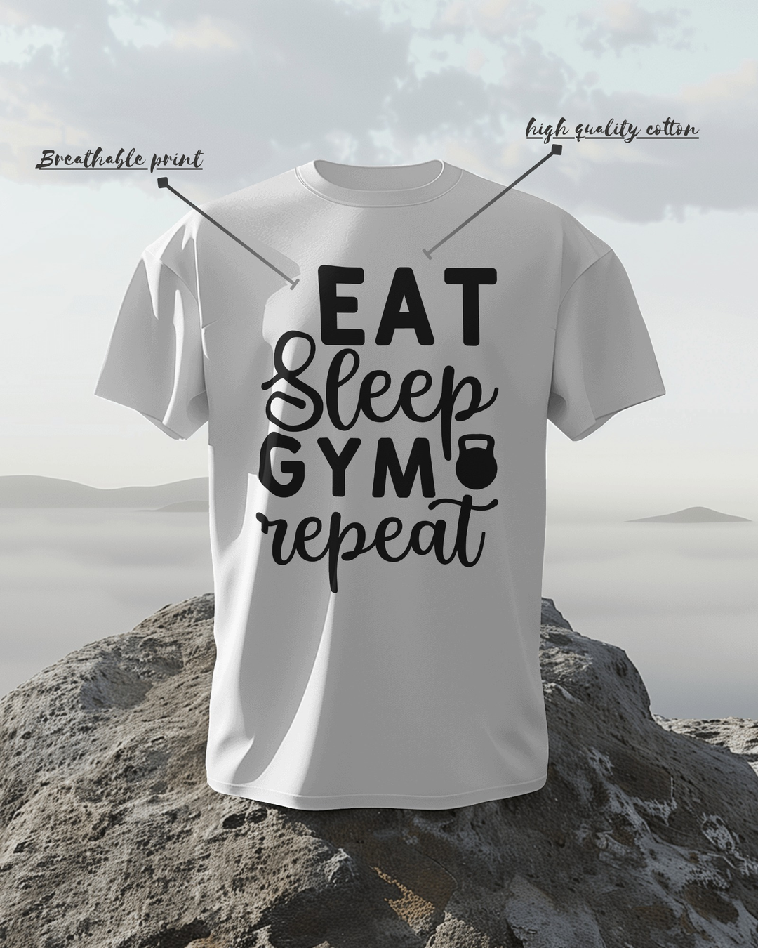 Eat Sleep Gym Repeat T-Shirt – 100% Cotton Biowash