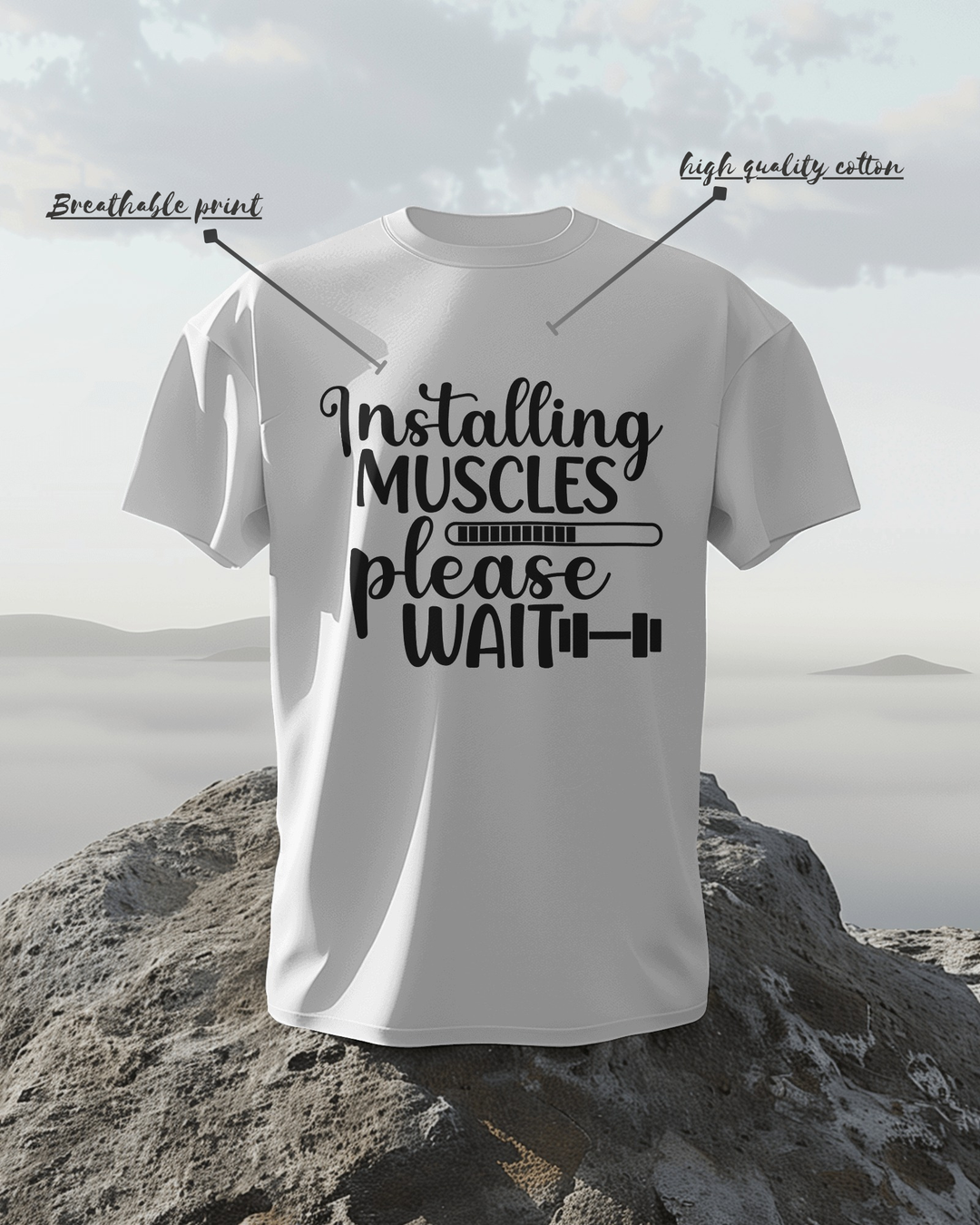 Installing Muscles Please Wait T-Shirt – 100% Cotton Biowash