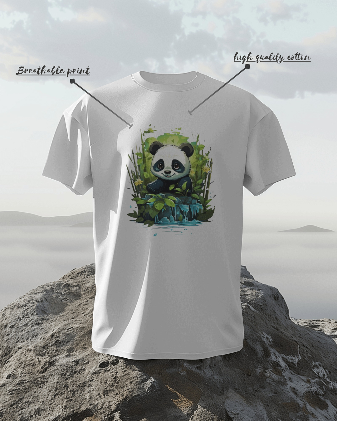 Chill Panda by the Bamboo Falls – Nature-Inspired Cute T-Shirt