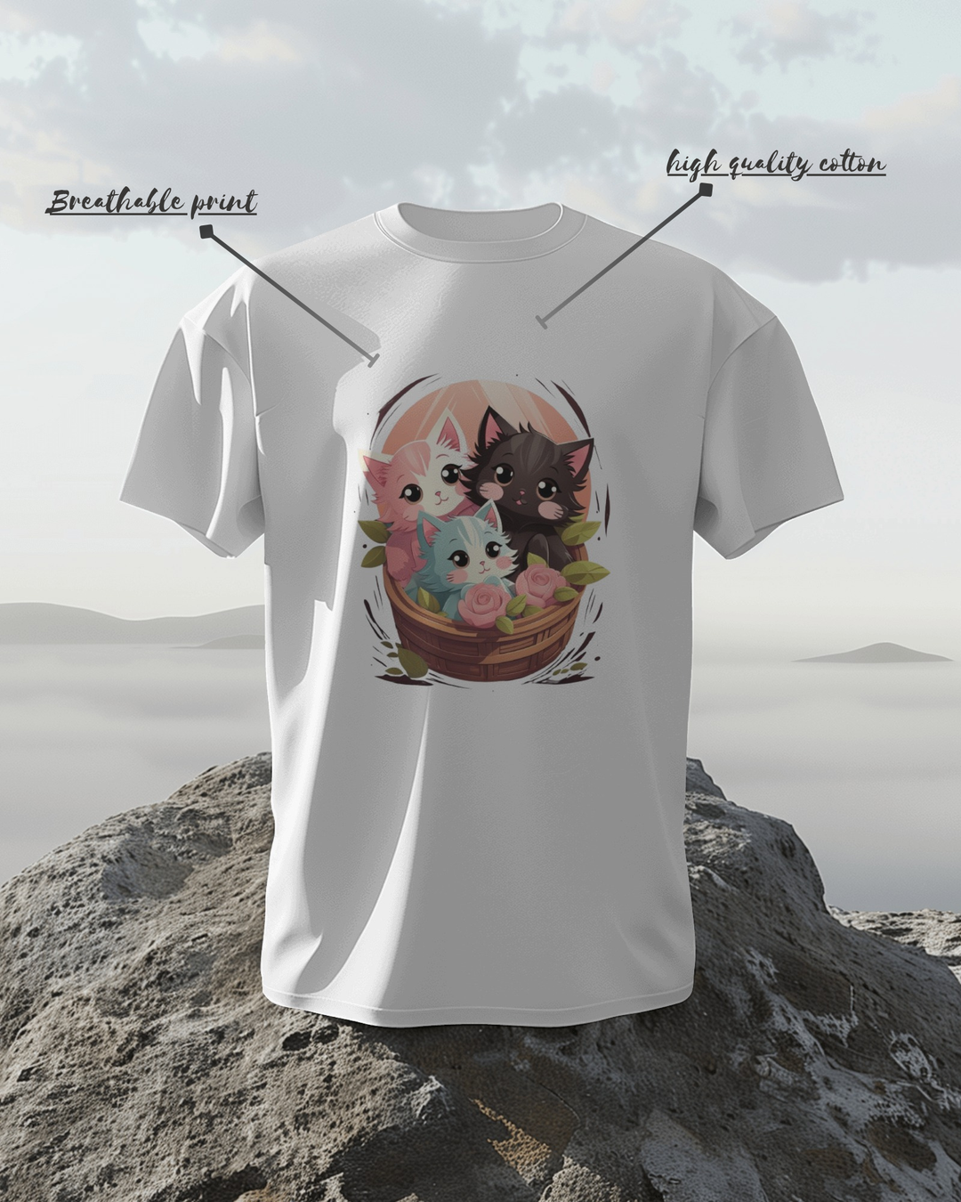 Cute Kittens in Basket Graphic T-Shirt – Adorable & Cozy Vibes