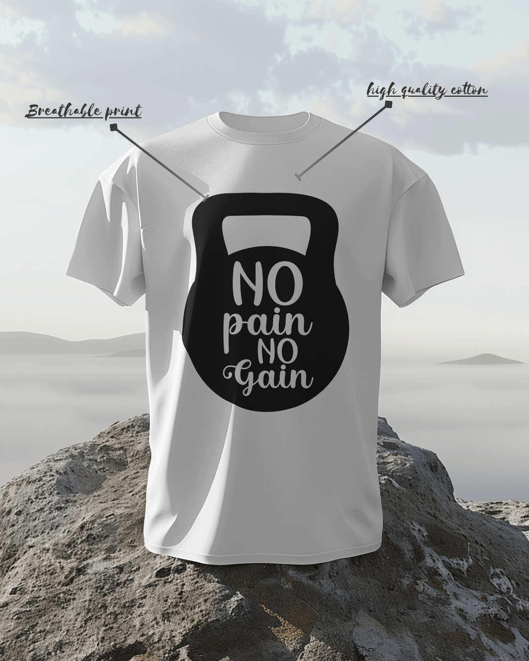 No Pain No Gain T-Shirt – 100% Cotton Biowash