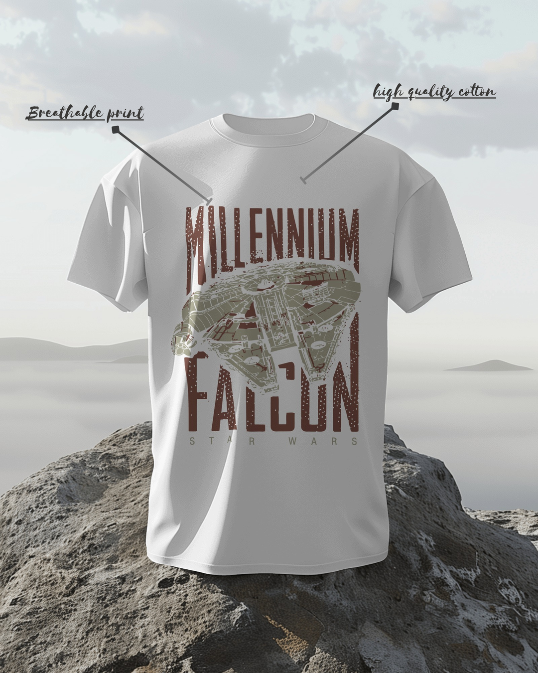 Millennium Falcon Star Wars T-Shirt – 100% Cotton Biowash