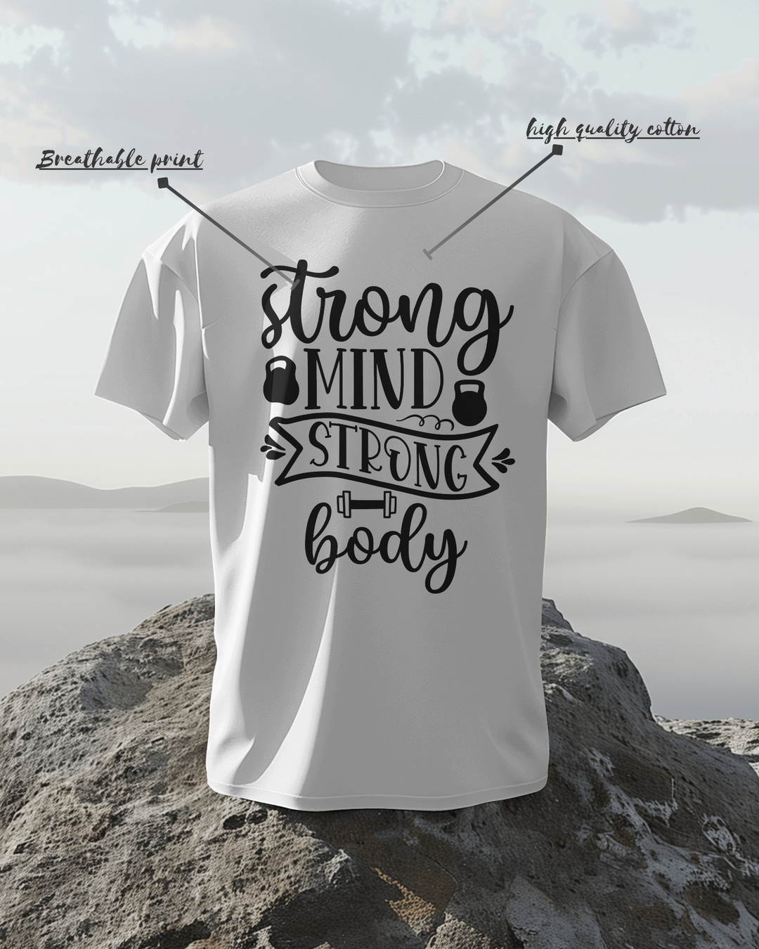 “Strong Mind Strong Body” Motivational Gym T-Shirt | 100% Cotton Bio-Wash | Fitness Wear