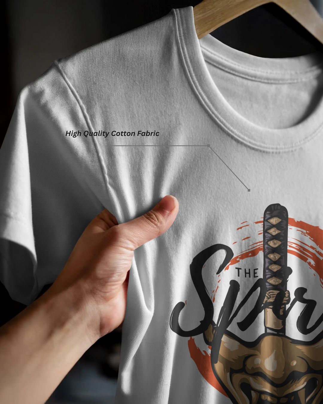 “Spirit King” Samurai Mask T-Shirt | Full Sleeve | 100% Cotton Bio-Wash | Dark Streetwear