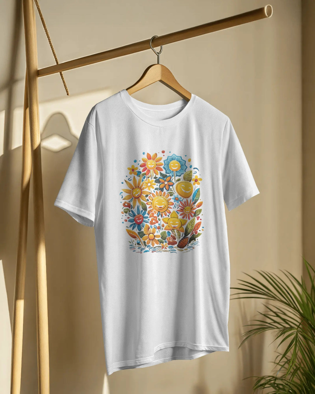 Smiley Flower Garden Graphic T-Shirt – Vibrant Positive Vibes