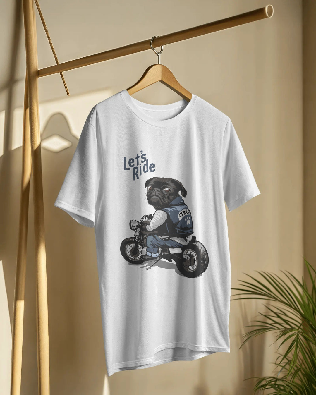 “Let’s Ride” Biker Dog T-Shirt | Regular Fit | 100% Cotton Bio-Wash | Quirky Streetwear