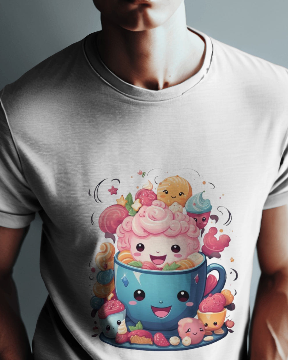 Kawaii Dessert Cup Graphic T-Shirt – Sweet & Colorful Treat Vibes