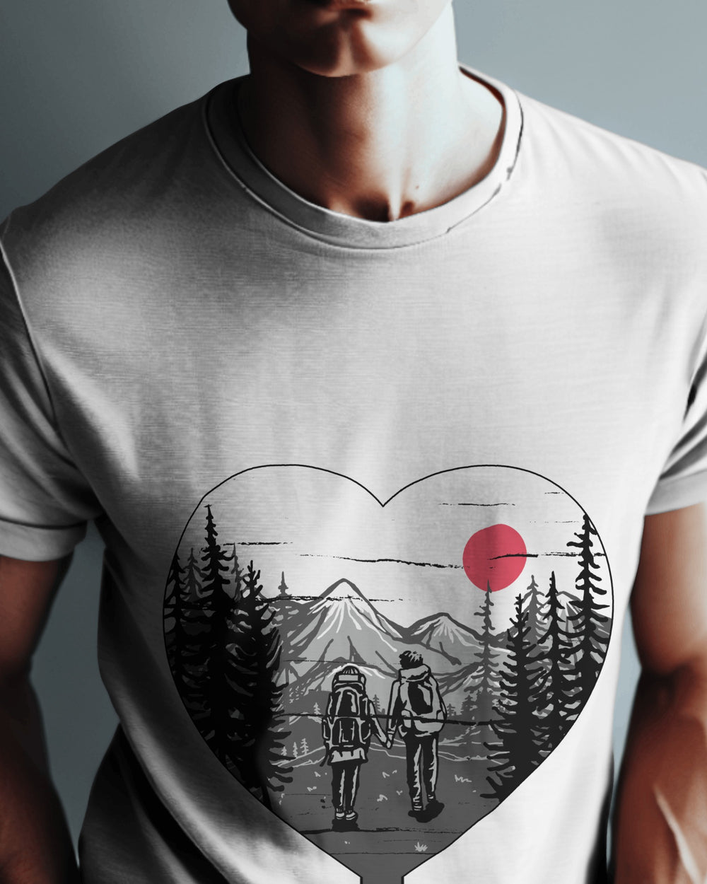 “WanderLove” Couple T-Shirt | 100% Cotton Bio-Wash | Minimal Travel Art Tee