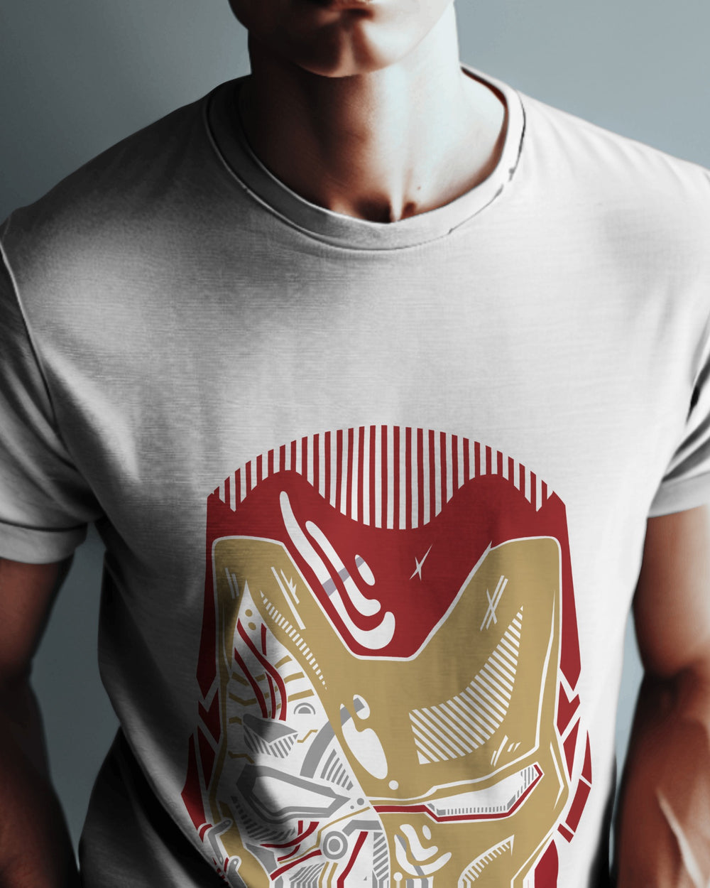 Iron man Mask T-Shirt – Futuristic Mech-Style Iron Man Graphic Tee
