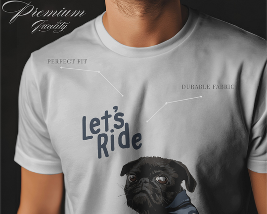“Let’s Ride” Biker Dog T-Shirt | Regular Fit | 100% Cotton Bio-Wash | Quirky Streetwear