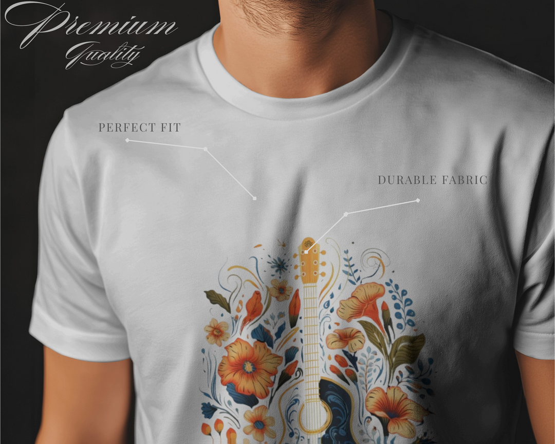 Boho Floral Guitar Graphic T-Shirt for Music Lovers