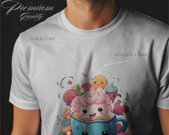 Kawaii Dessert Cup Graphic T-Shirt – Sweet & Colorful Treat Vibes