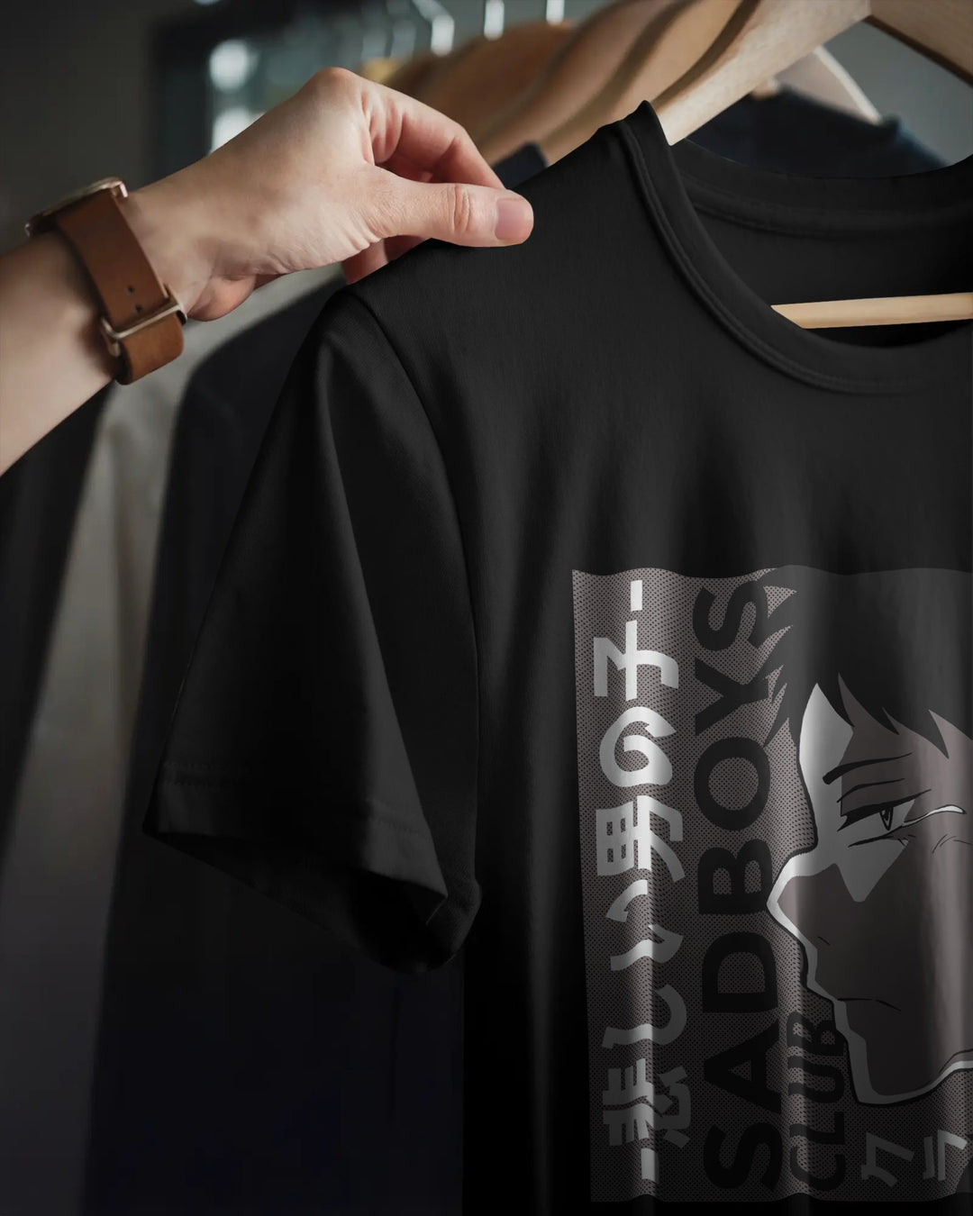 Sad Boys Club – Monochrome Anime Mood T-Shirt
